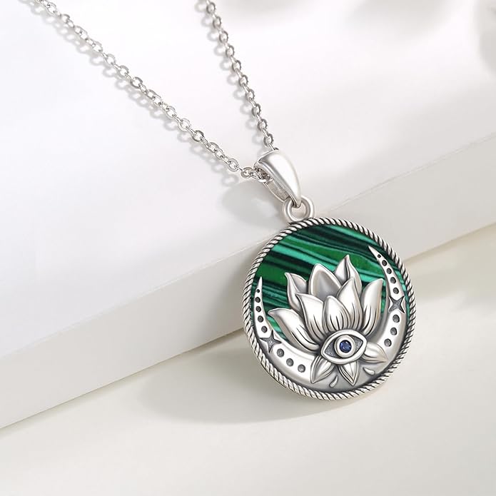 Evil Eye Necklace for Women 925 Sterling Silver, Protection Necklace with Blue Evil Eye Charm, Evil Eye/Lotus Pendant Jewelry, Birthday Christmas Gifts for Her