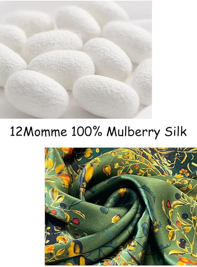 ANDANTINO 100% Pure Mulberry Silk Small Square Scarves -21'' x 21''- Digital Printed Neckerchief –Women Men Lightweight Scarf