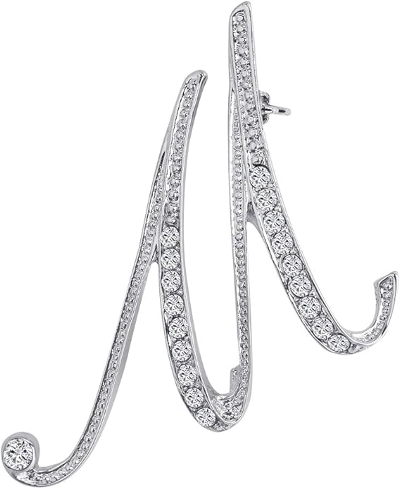 LiaSun A-Z 26 Letters Pins Brooches Silver Plated Metal Broaches Pins-Clear Crystal Initial Breastpin
