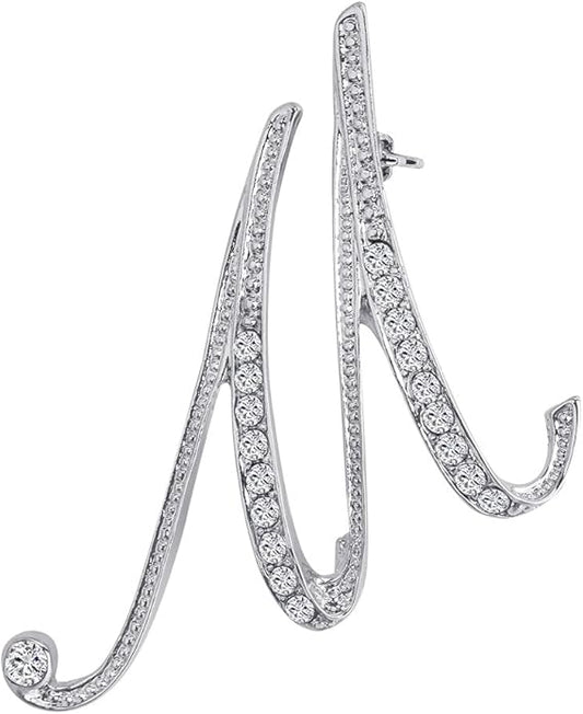LiaSun A-Z 26 Letters Pins Brooches Silver Plated Metal Broaches Pins-Clear Crystal Initial Breastpin