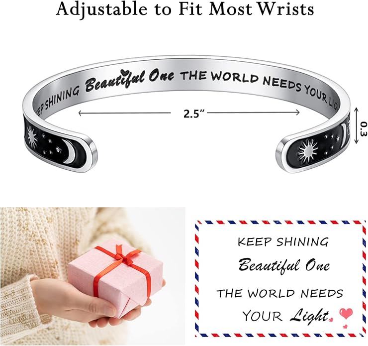 TONY & SANDY Inspirational Bracelets for Women Teen Girls Personalized Gifts for Daughter Granddaughter Mom Sister Friends Stainless Steel Engraved Cuff Birthday Easter Christmas