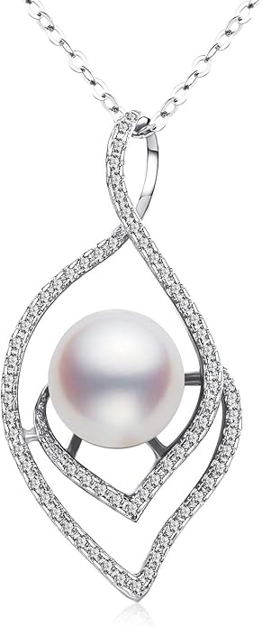 CHAULRI 9-10mm Genuine Freshwater Cultured Pearl Pendant Necklace w/Adjustable Chain - Jewelry Gifts for Women