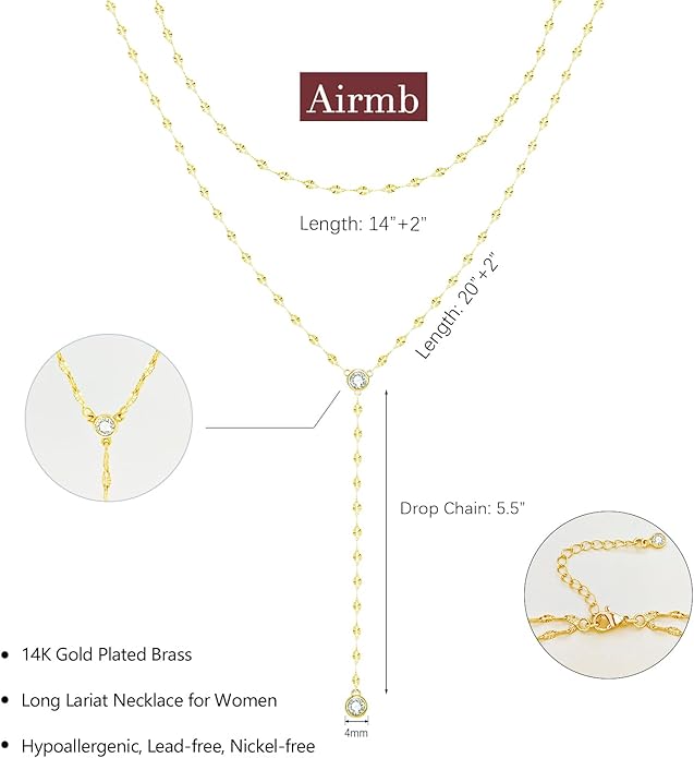 Lariat Silver/Gold Necklace for Women 925 Silver/14K Gold Plated Dainty Long Necklace Y-Shaped Drop Pendant Necklaces Choker Trendy Chain Simple Layered Necklaces CZ Jewelry for Women Set Gift
