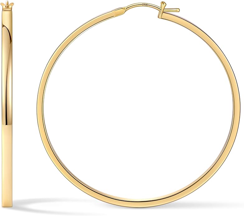 Gacimy Flatted Hoop Earrings for Women 14K Gold Plated with 925 Sterling Silver Post