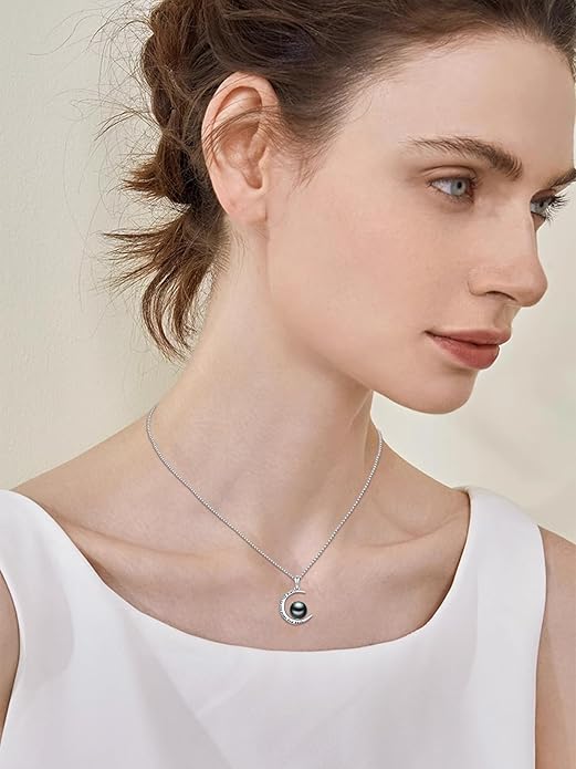 KANNSOAR Tahitian Black Pearl Pendant Necklace AAAA 18K White Gold Plated 925 Sterling Silver Black Pearl Jewelry Gift for Women Mother Wife Her for Anniversary Christmas Birthday