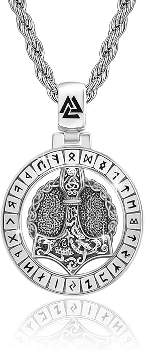 YueYuan Viking Necklace for Men 925 Sterling Silver Rune Amulet Pendant Nordic Necklace Viking Jewelry Gift for Father Husband Son