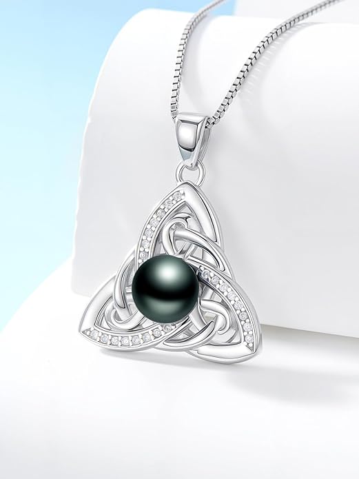 KANNSOAR Tahitian Black Pearl 18K White Gold Plated Sterling Silver Pendant Necklace for Wedding Birthday Anniversary Valentines Day Christmas Pearl Jewelry Gift for Women Wife Mom Lover Girlfriend