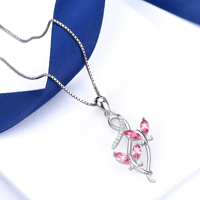 AOBOCO 925 Sterling Silver Infinity Butterfly Pendant Necklace with Birthstone Crystal from Austria, Anniversary Jewelry Gifts for Women