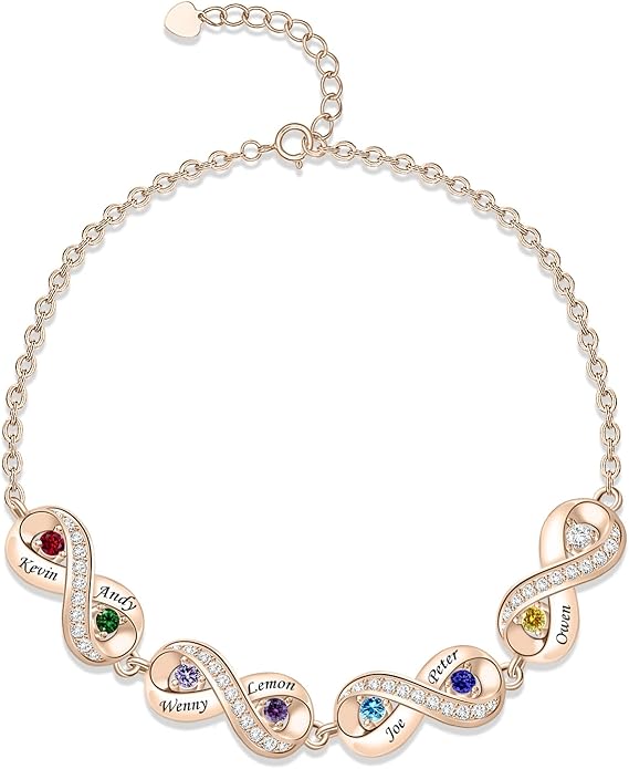 BABOOM Custom Mother Bracelet With 1-8 Birthstones Personalized Infinity Name Bracelet Engraved Birthstone Bracelets Gifts For Women Mother Daughter Wife
