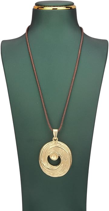 Long Boho Necklaces for Women Vintage Leather Wooden Pendant Y Choker Ethnic Style Gold Circle Hippie Sweater Necklace