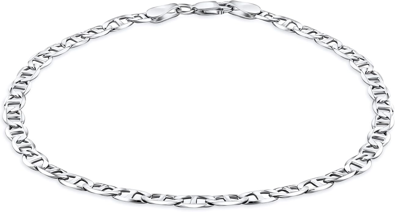 PORI JEWELERS 925 Sterling Silver 4.5mm Mariner Chain Link Anklet - Available in Silver or Yellow