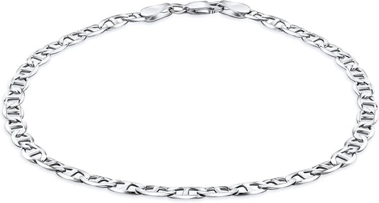 PORI JEWELERS 925 Sterling Silver 4.5mm Mariner Chain Link Anklet - Available in Silver or Yellow