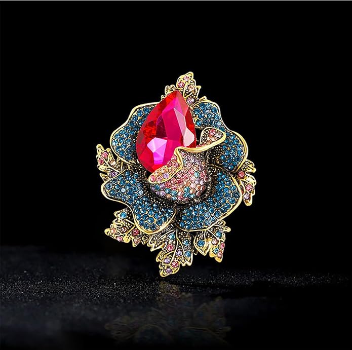 Rhinestone Flower Brooch For Women Crystal Rose Flower Brooch Pin Big Size Rhinestone Crystal Flowers Broochs Stylish Rhinestone Rose Flowers Pin Elegant Clothing Hat Bag Accessories