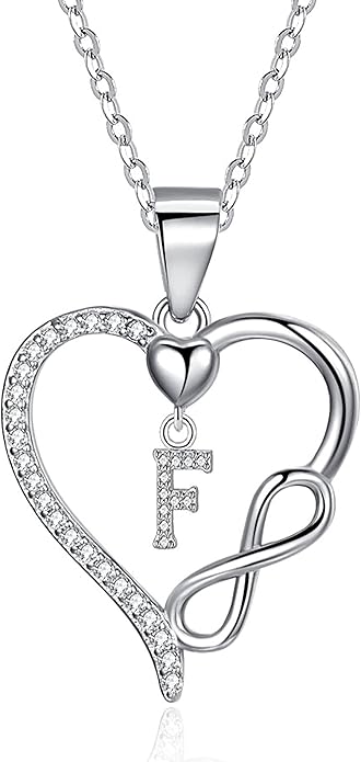 Valentines Day Gifts for Women Hers, Dainty 925 Sterling Silver Infinity Heart Initial Necklace, Letter A-Z Zircon Pendant, Jewelry Gift for Wife