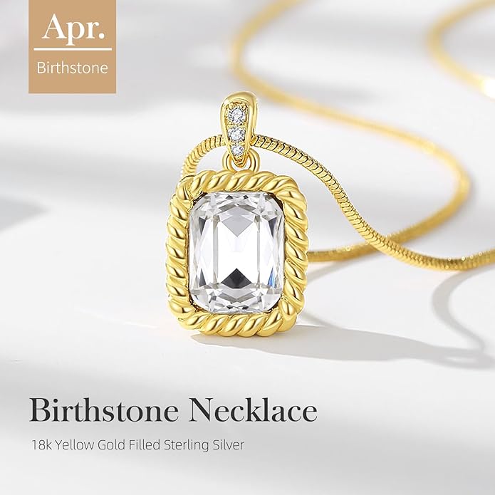 Valentine's Day Gifts for Her-18K Gold Plated Dainty Square Crystal Birthstone Necklace,Gold Jewelry for Women,Anniversary Birthday Gifts for Women Her Wife Girlfriend Mom Womens Necklace Jewelry
