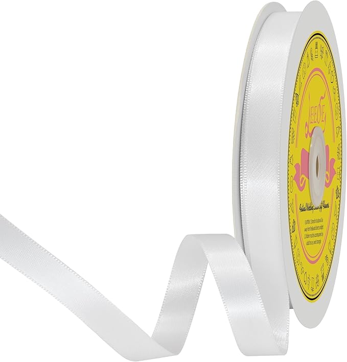 LEEQE Double Face White Satin Ribbon 1/2 inch X 50 Yards Polyester White Ribbon for Gift Wrapping Very Suitable for Weddings Party Hair Bow Invitation Decorations and More