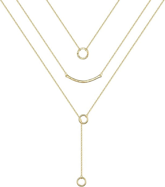 Turandoss Gold Layered Necklaces for Women - 14K Gold Plated Handmade Multilayer Bar Pearls Coin Disc Moon Butterfly Medallion Adjustable Dainty Layered Choker Necklaces for Women Jewelry