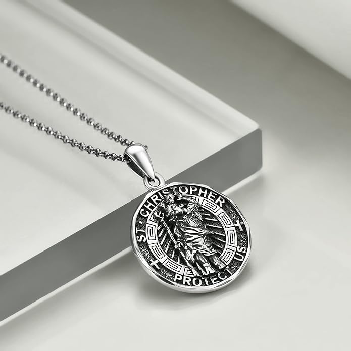 YFN Patron Saint Necklace Sterling Silver Amulet Medal Pendant Religious Protector Jewelry Gifts for Women Men