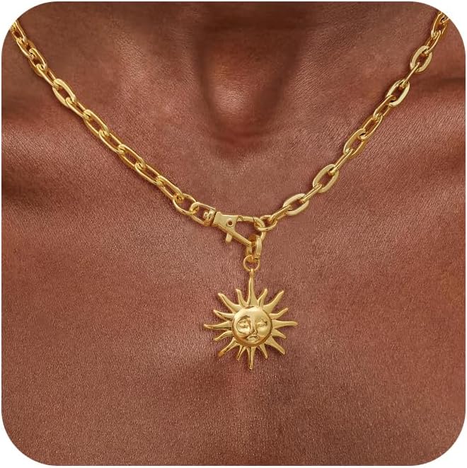 CHESKY Layered Necklaces for Women Trendy, Dainty 14k Gold Plated Pendant Necklace Layering Necklace for Women Non Tarnish Hypoallergenic Sun Gold Necklace Stack Gold Jewelry for Women Gifts