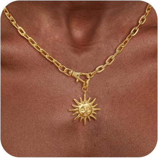 CHESKY Layered Necklaces for Women Trendy, Dainty 14k Gold Plated Pendant Necklace Layering Necklace for Women Non Tarnish Hypoallergenic Sun Gold Necklace Stack Gold Jewelry for Women Gifts
