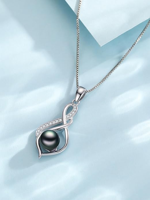 KANNSOAR Tahitian Black Pearl AAAA 18K Gold Plated Sterling Silver Pendant Necklace for Women Wife Mom Girlfriend Valentine Her Jewelry Gift for Anniversary Birthday Christmas