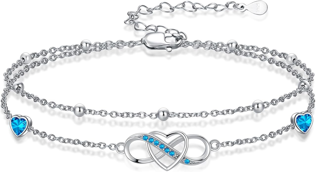 Anklet for Women 925 Sterling Silver Double Infinity Ankle Bracelet Waterproof Summer Jewelry Anniversary Birthday Gifts for Her