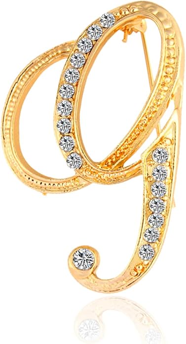 BeeGift Letter Brooch Pins Initial Rhinestone Brooch for Women Crafts,Rhinestone Crystal Lapel Pin Brooches Gold A-Z 26 Letters