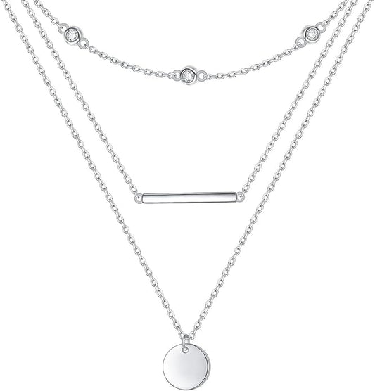 Layered Necklaces for Women S925 Sterling Silver Chokers Necklace for Women Circle/Heart/Double Circle/Cross/Star/Evil Eye Necklace Handmade Bead Necklaces Adjustable