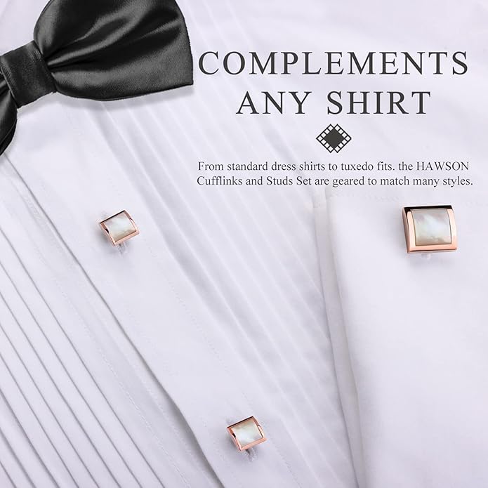 HAWSON Cufflinks and Studs for Men with Gift Box, Gold or Silver Tone Cuff Links, Mens Jewelry or Accessories for Wedding Business Anniversary Birthday