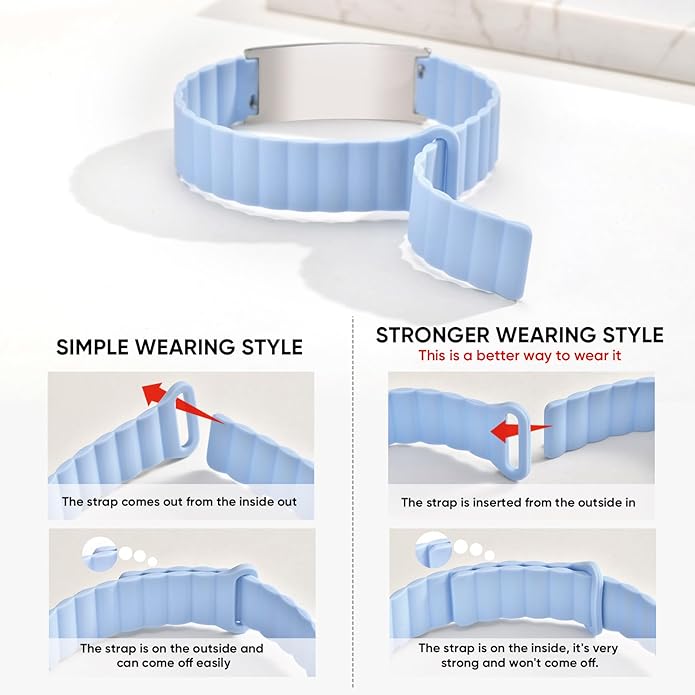 Comfortable Medical ID Bracelet for Men & Women - Custom Engraved Silicone Strap Comfort Fit Medical Alert Bracelets for Sports,Adjustable Waterproof Customizable Wristband for Diabetic