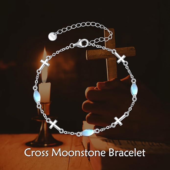 CRMAD Cross/Heart/Infinity/Star of David Bracelet for Women Sterling Silver Opal/Malachite/Moonstone Bracelet Cross Jewelry Gift for Women