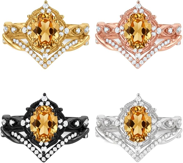 Oval Cut Vintage Gemstone Engagement Rings set for Women S925 Sterling Silver/10K/14K/18K Gold Birthstone Promise Anniversary Bridal Set Ring for her
