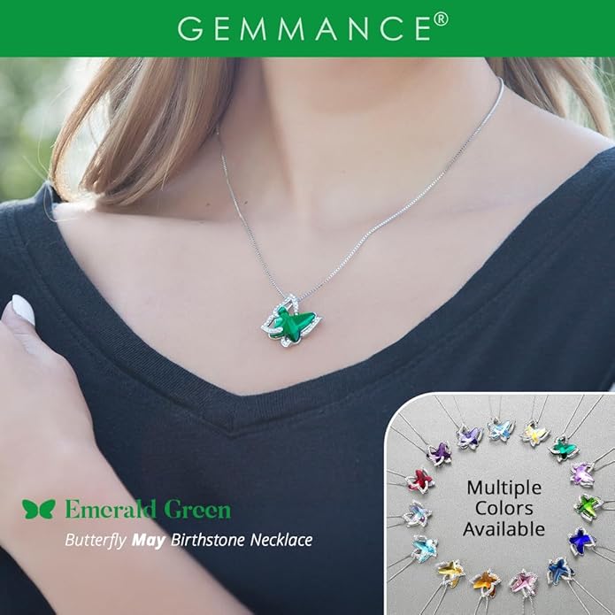 Gift Butterfly Birthstone Crystal Necklace, Silver Tone with 18”+2” Chain, Necklace for Mother’s Day Anniversary Birthday Gifts for Women and Daughter