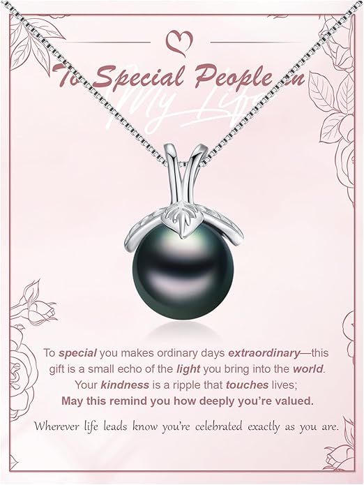 KANNSOAR Tahitian Black Pearl AAAA 18K Gold Plated Sterling Silver Trendy Pendant Necklace for Women Wife Mom Girlfriend Valentine Her Jewelry Gift for Anniversary Birthday Christmas