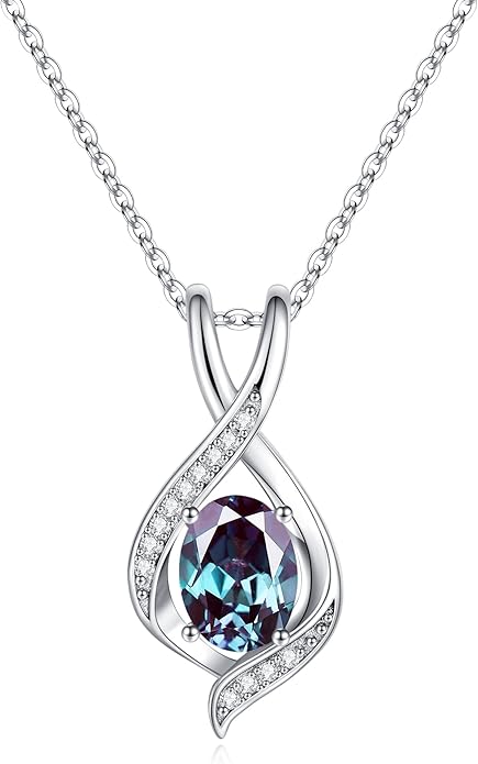 SMILEST Christmas Gifts for Women - 925 Sterling Silver Oval Sparkle Birthstone Pendant Necklace, Gemstone Pendant Anniversary Birthday Gifts for Women Wife Girlfriend Mom Grandma Birthstone Necklace