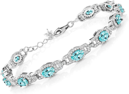 Gem Stone King 7-14 Cttw Oval Gemstone Birthstone Tennis Bracelet For Women | 925 Sterling Silver | Oval 6X4MM | 7 Inch With 1 Inch Extender | Fine Jewelry Gifts for Her Mom Women Wife
