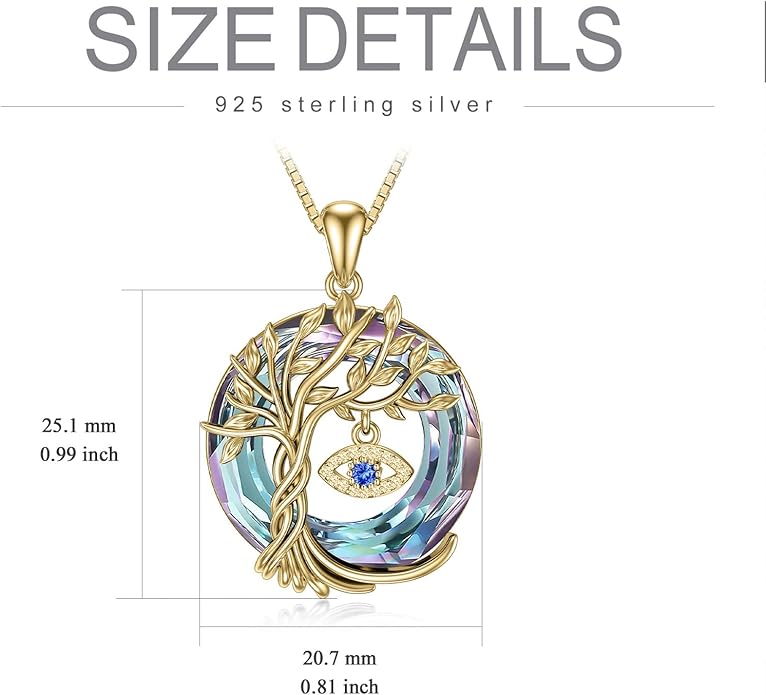 TOUPOP Evil Eye Necklace 925 Sterling Silver Tree of Life Circle Crystal Pendant Necklace Protection Jewelry Amulet Christmas Gifts for Women Her
