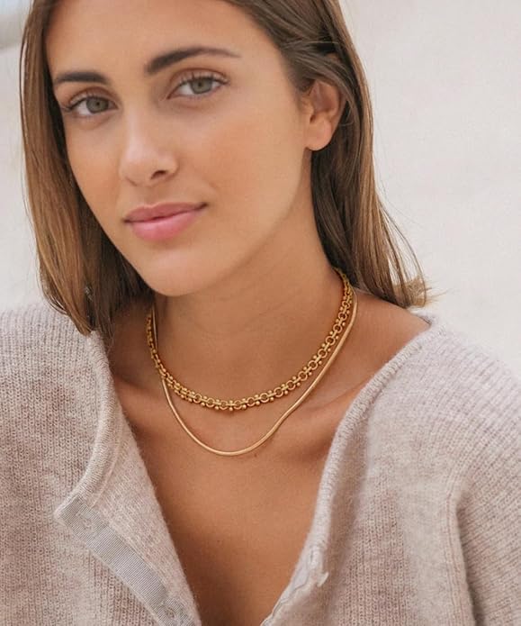 Aobei Pearl 18K Gold Plated Paperclip Chain Choker Satellite Chain Freshwater Cultured Biwa Pearl Pendant Necklace Dainty Jewelry for Women