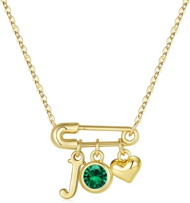 MONOOC Christmas Gifts for Women Girls - 14K-Gold-Plated Dainty Paperclip Heart Initial Necklace Birthstone Necklace Jewelry Birthday Gifts for Women Her Mom Friend Wife Sister