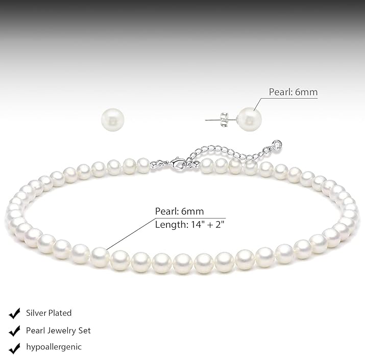 Gold Jewelry Set for Women - Dainty 14K Gold/Silver Plated Pearl Choker Necklace, Drop Earrings & Bracelets - Wedding Trendy Pearl Jewelry Gift