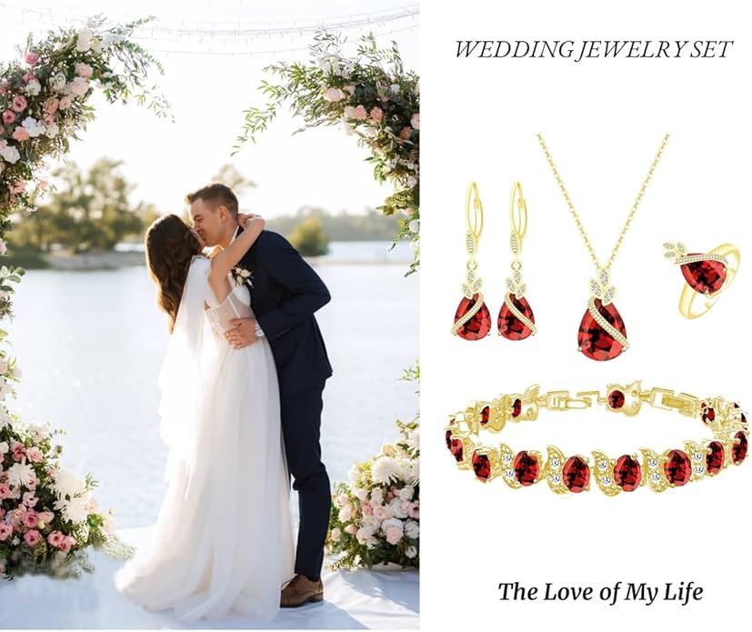 ZCGJWE Wedding Jewelry Set for Women Gem Necklace Earrings Bracelet Luxury Jewelry Set Birthday Valentine's Day Mother's Day Christmas Prom Jewelry Gift