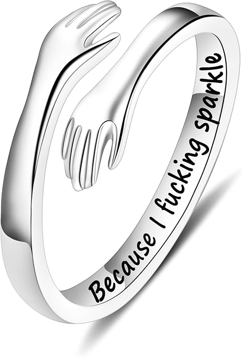 Yesteel S925 Sterling Silver Hug Ring for Women Teen Girls, Adjustable Ring Jewelry Mothers Day Birthday Gifts for Daughters Mom Sister Wife Friends Grandma