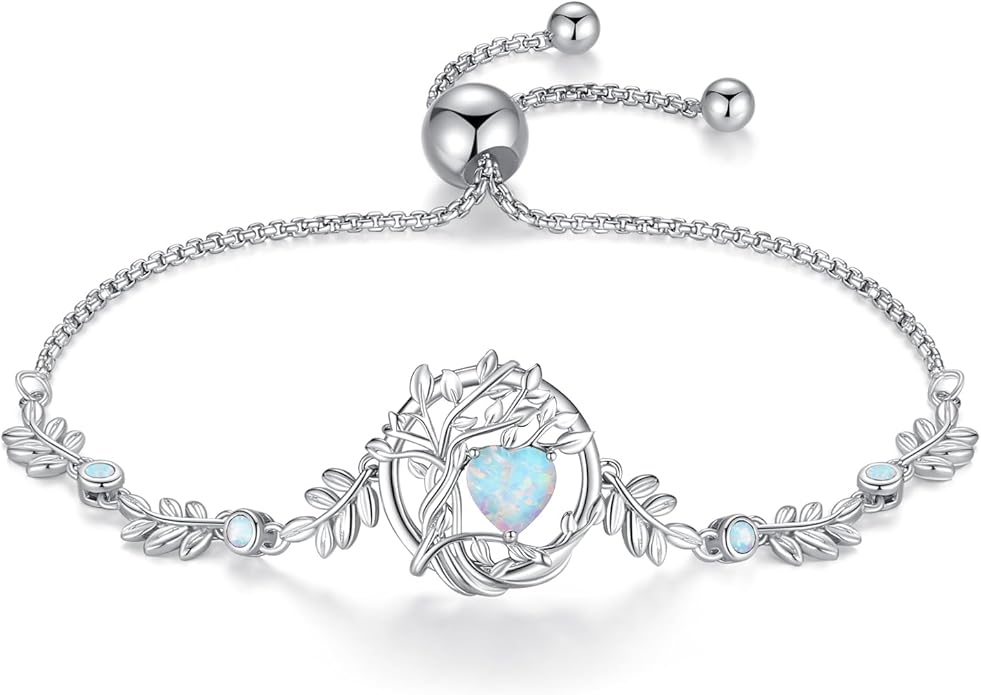FANCIME Tree of life Birthstone Bracelet for Women Sterling Silver Tree Jewelry Birthstone Charm Bracelet Gemstone Anniversary Birthday Christmas Gifts for Wife Mom Her