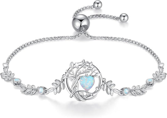 FANCIME Tree of life Birthstone Bracelet for Women Sterling Silver Tree Jewelry Birthstone Charm Bracelet Gemstone Anniversary Birthday Christmas Gifts for Wife Mom Her