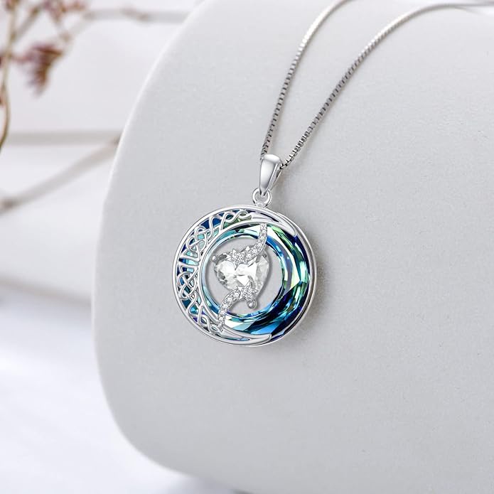 TOUPOP Christmas Gifts Birthstone Necklace 925 Sterling Silver Moon and Star Pendant with Blue Crystal Celtic Moon Jewelry Birthday Gifts for Women Mom Wife Her Daughter