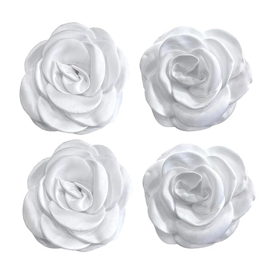 Sanrich Women's Brooches 4pcs Rose Flower Hair Clip Mexican Hair Flowers Clips Hairpin Brooch Tea Party Hats Headpieces (white)
