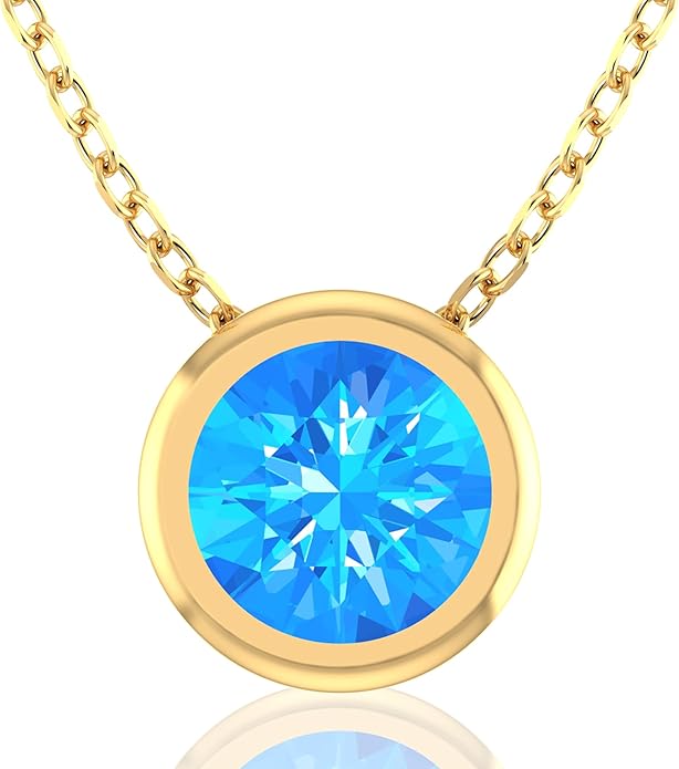 14K Gold Necklace for Women - 7mm Round Natural Gemstone Pendant with 18" Gold Chain - Trendy Birthstone Statement Fine Jewelry - Yellow Gold, Elegant Women's Accessories