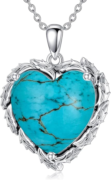 Genuine Turquoise Heart Necklaces for Women 925 Sterling Silver Blue Green Turquoise Pendant Vintage Western Jewelry Gift for Mom Wife Her