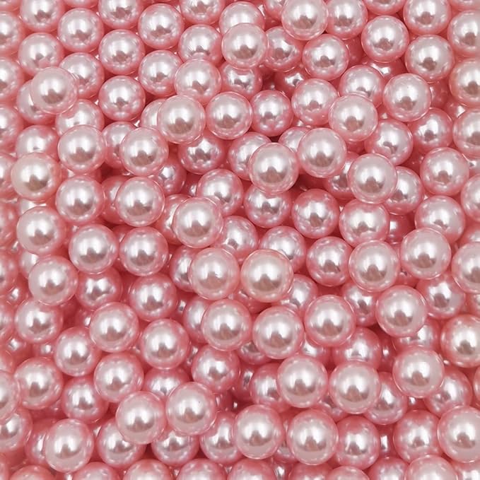 INSPIRELLE 580pcs Pink Undrilled ABS Art Faux Pearls for Vase Fillers, 10mm No Hole Makeup Beads to Hold Lipstick Eyeliner, Imitation Round Pearl Beads for Table Scatter Home Wedding Decoration