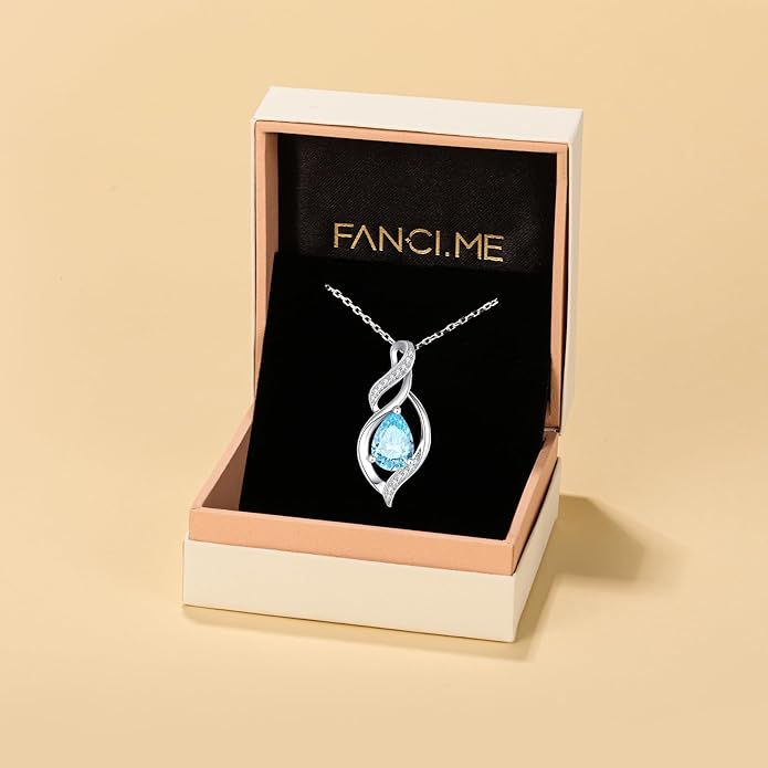 FANCIME Birthstone Necklace for Women Teardrop Necklace S925 Sterling Silver Infinity Love Birthday Gifts for Mom Women Girls, 16"+2" Inches